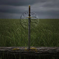 Damascus Steel Medieval Sword Battle Ready with Leather Sheath-Brass Sword-