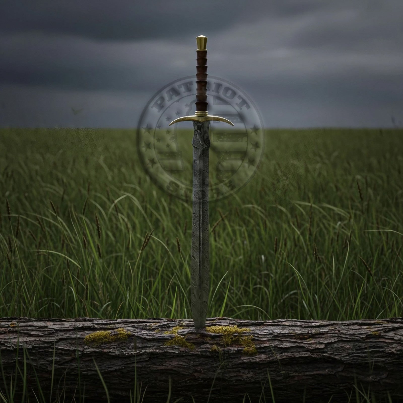 Handcrafted Damascus Steel Medieval Sword Full Tang with Leather -Brass Sword-