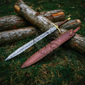 Damascus Steel Medieval Sword Battle Ready with Leather Sheath-Brass Sword-