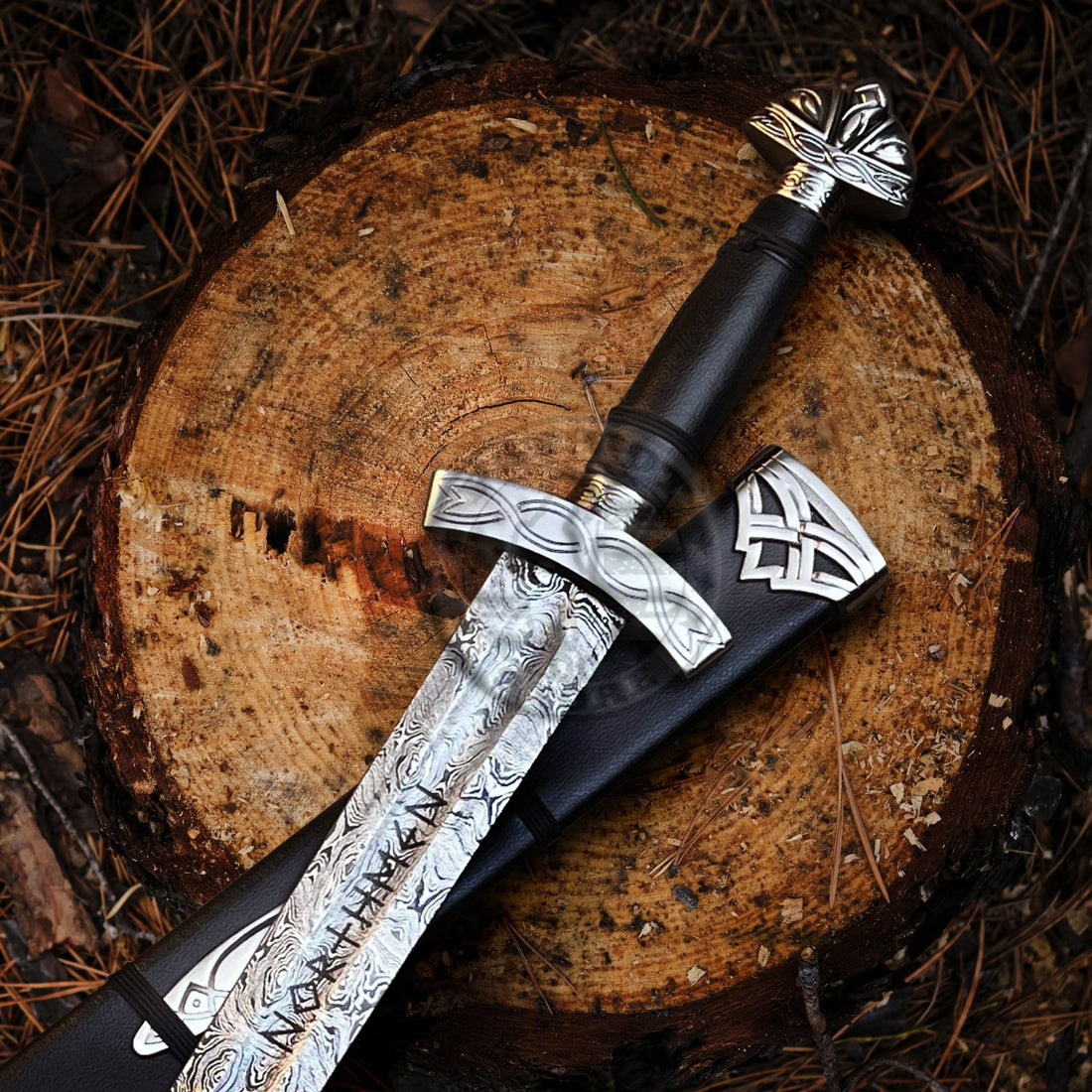 Handmade Damascus Viking Sword Full Tang Battle Ready N0rse Sword Scabbard
