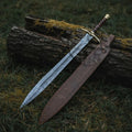 Hand Forged Damascus Steel Medieval with Sheath-Brass Sword-