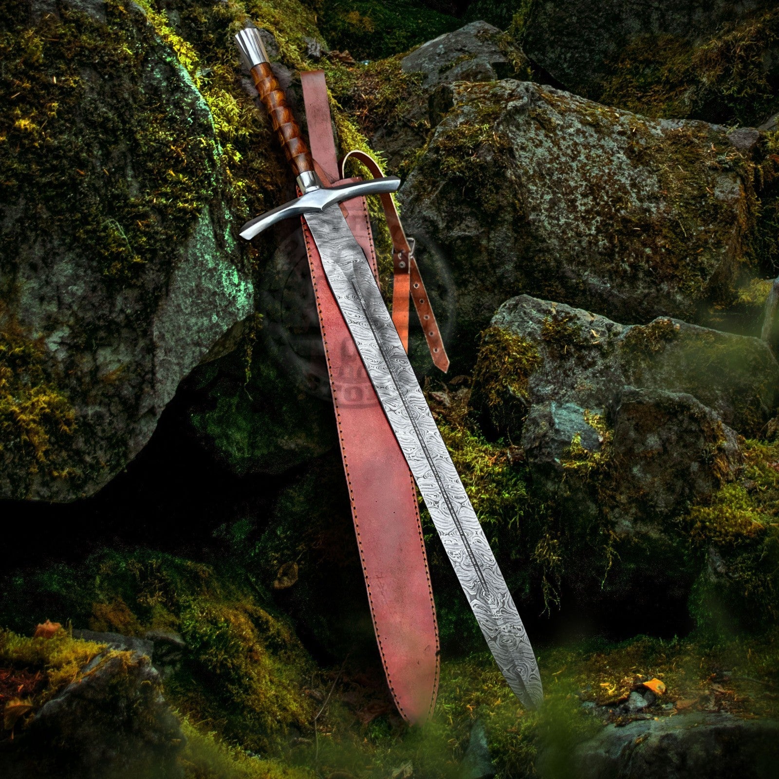 Handmade Damascus Viking Sword Full Tang Double Edge with Sheath-Damascus Sword-