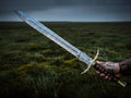 Damascus Steel Battle Ready Sword Full Tang with Leather Sheath-Brass Sword-