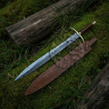 Handcrafted Damascus Steel Medieval Sword Full Tang with Leather -Brass Sword-