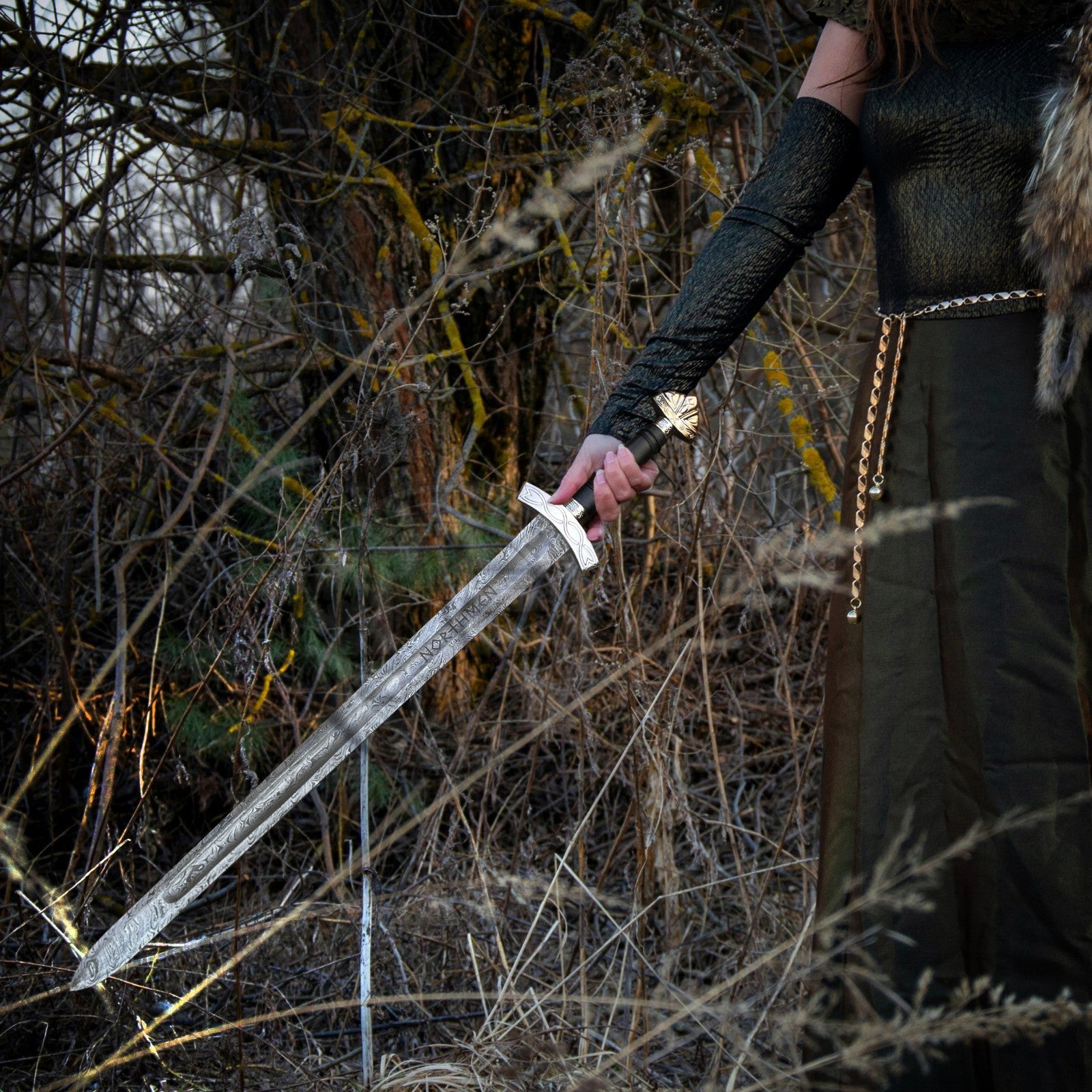 Handmade Damascus Viking Sword Full Tang Battle Ready N0rse Sword Scabbard