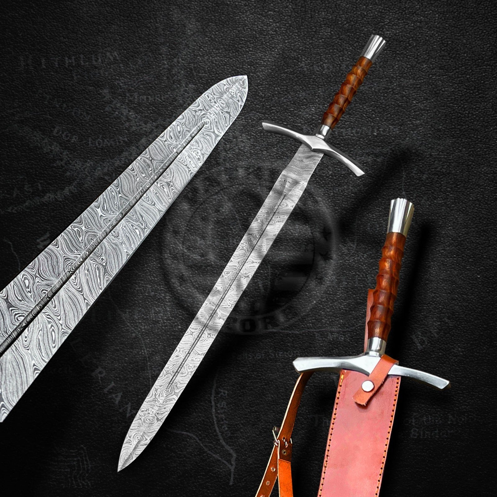 Battle Ready Viking Sword Damascus Steel Full Tang Blade-Damascus Sword-