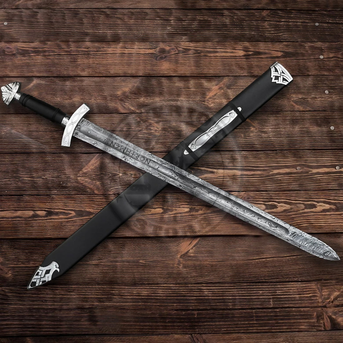 Damascus Steel Viking Sword Handmade Battle Ready Full Tang N0rse Sword Sheath