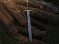 Battle Ready Damascus Steel Medieval Sword with Leather Sheath USA -Brass Sword-